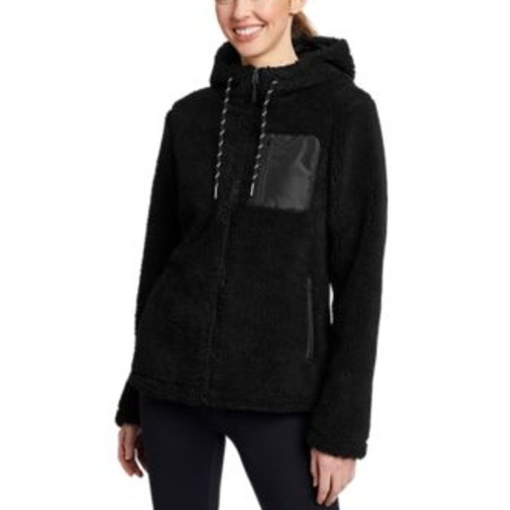 Eddie Bauer Women's Black Sherpa Chilali Fleece Full-Zip Hoodie size Large​